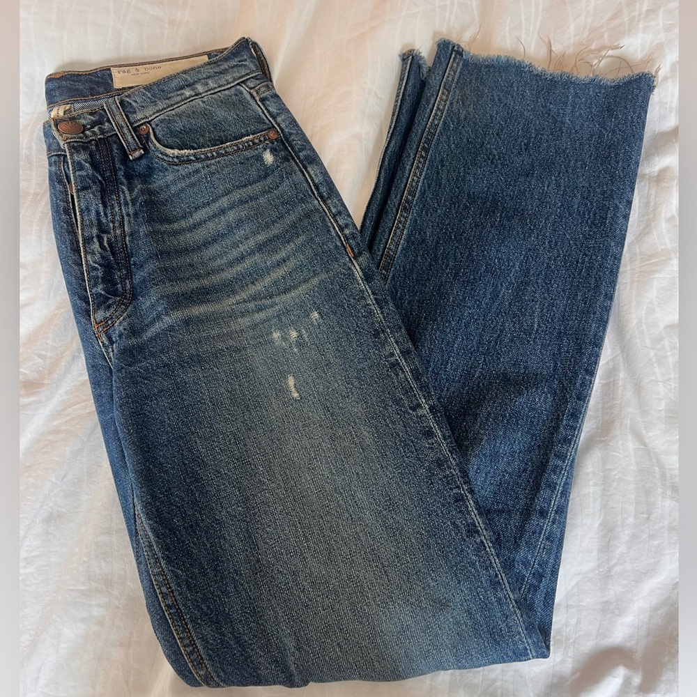 rag & bone Women's Straight Leg Jeans in Medium Blue Wash - Picture 6 of 8